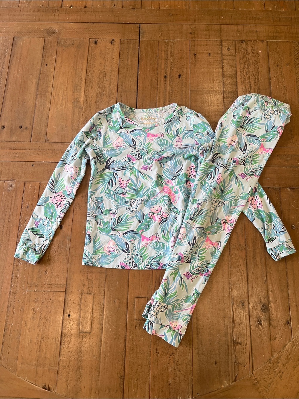 Lilly Pulitzer barking up the palm tree Sammy pajamas girls 6 dogs colorful